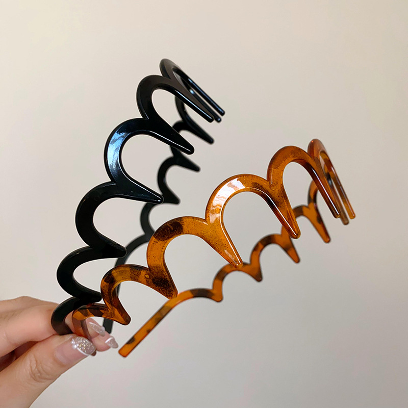 Resin Art Ocean - トレンドのウェーブレジンアンバーブラウンブラックロングティースヘッドバンド、女性用、落下防止、2WAY着用、ハイクレーナルトップアクセサリー