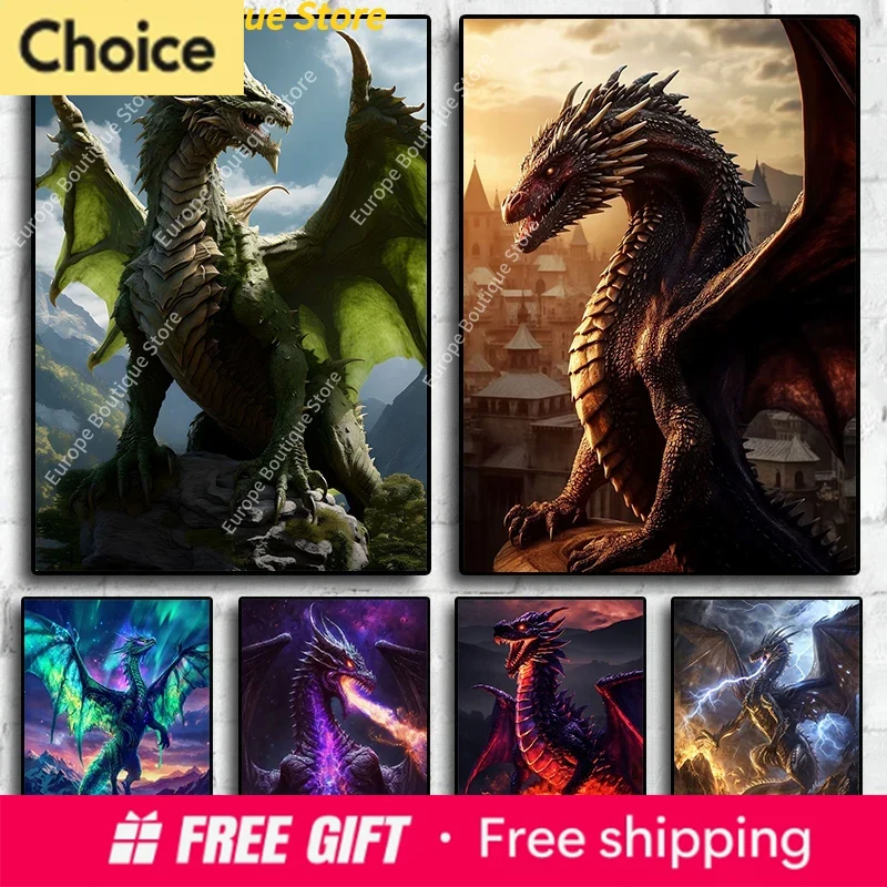 Resin Art Wall Decor - 2026 ファンタジードラゴン神話上の動物ポスターとプリントダイヤモンド絵画壁アート写真リビングルームの家の装飾クアド