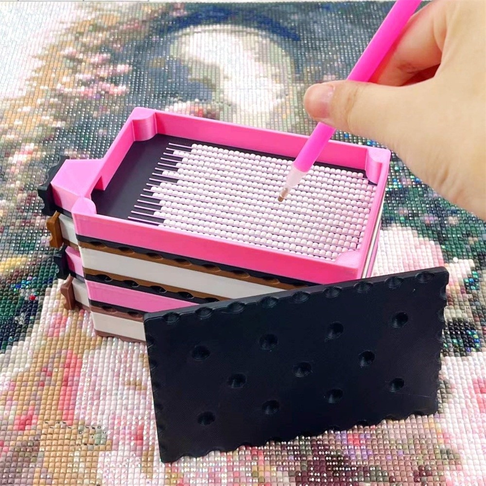 Resin Art Case - DIYクラフトダイヤモンドペインティングトレイキット、蓋付き刺繍用ドリル収納ボックス、ビスケット型ビーズプレート