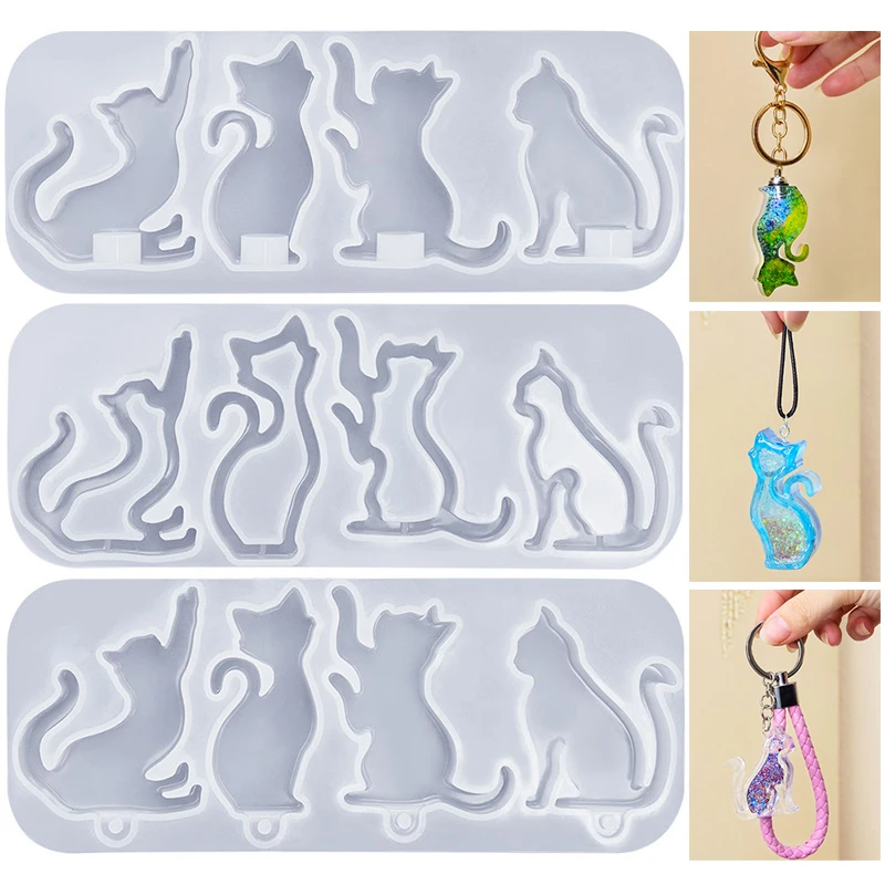 Resin Art Stone - DIY 猫の形のキーホルダーペンダントクリスタルミラーエポキシ樹脂シリコーン型猫型/ランプ穴猫型ペンダント工芸品
