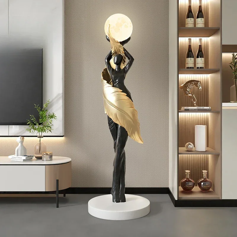 Resin Art Floor - ポータブルモダン抽象羽根少女アート彫刻家の装飾品大型フィギュア像リビングルームフロア装飾樹脂製