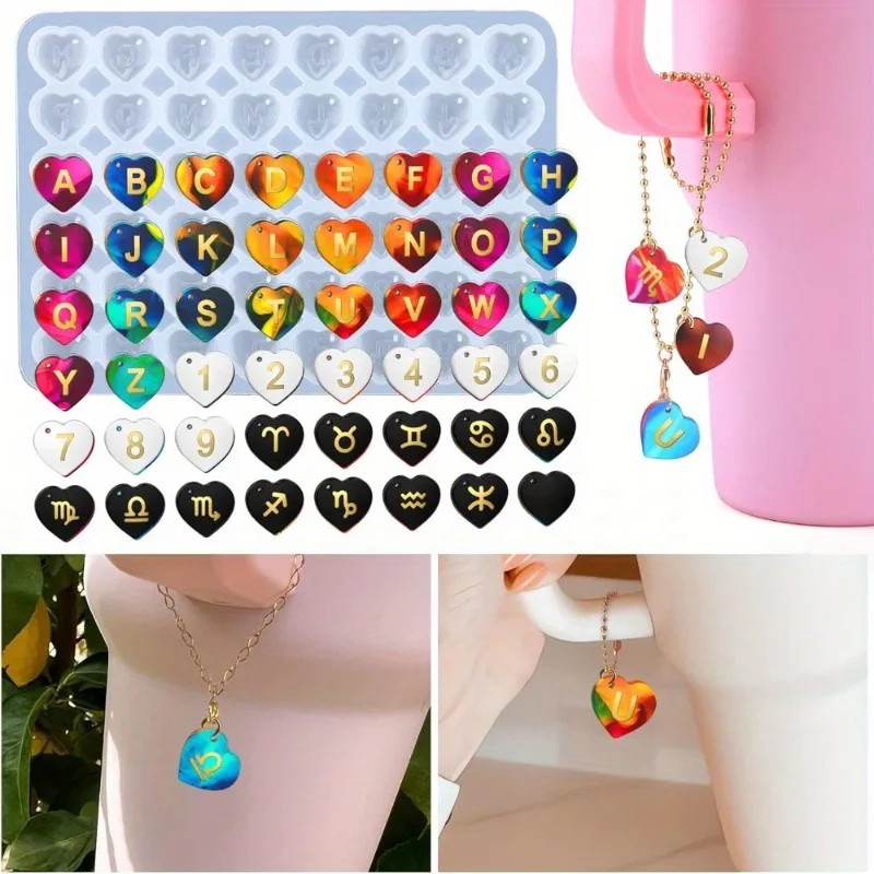 Resin Art Alphabet - 1pc DIY エポキシ樹脂モールド数字文字蝶星座ペンダントチャームブレスレット