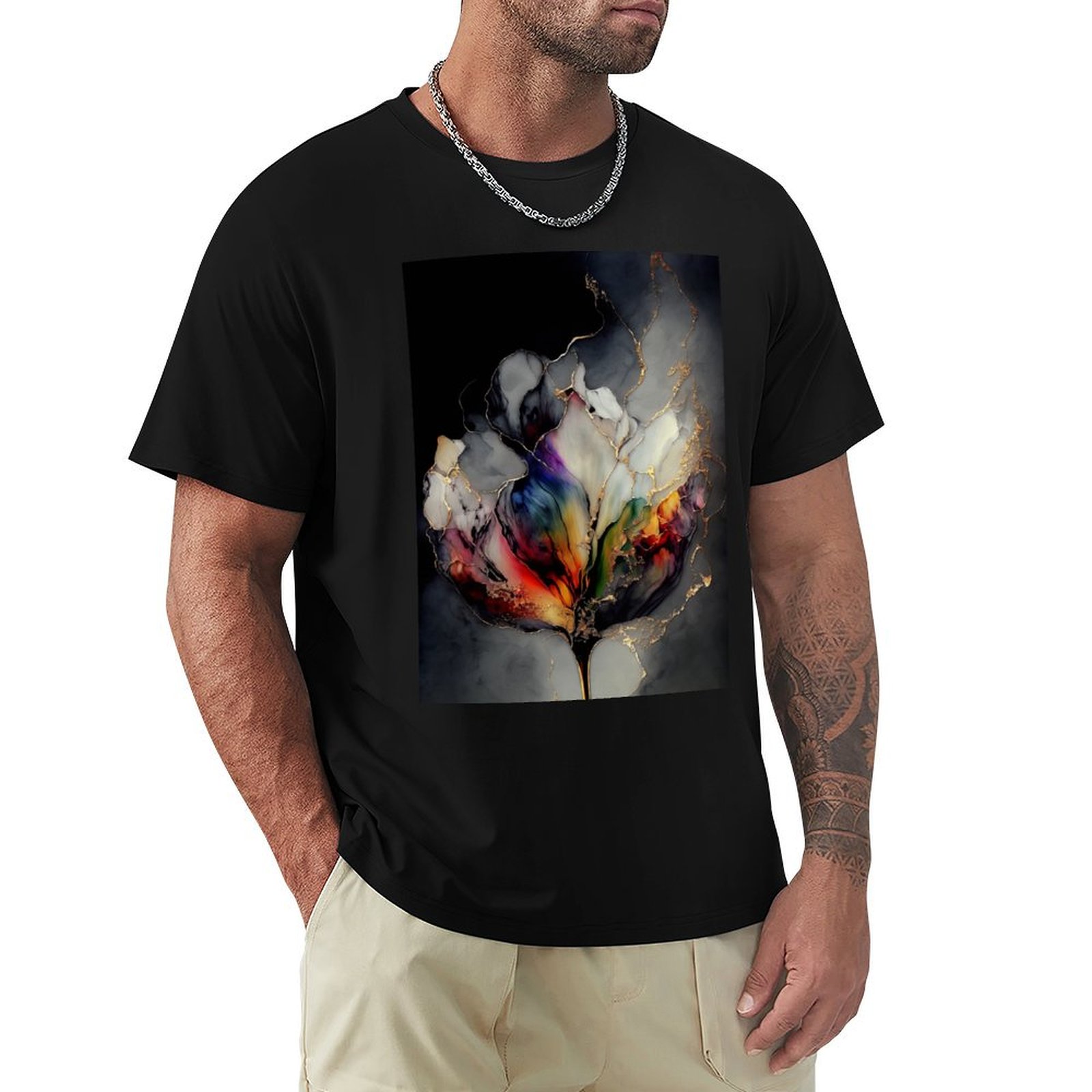 Resin Art Alcohol Ink - チューリップシンフォニー - アルコールインクレジンアートTシャツ ファッション シンプル カジュアルTシャツ