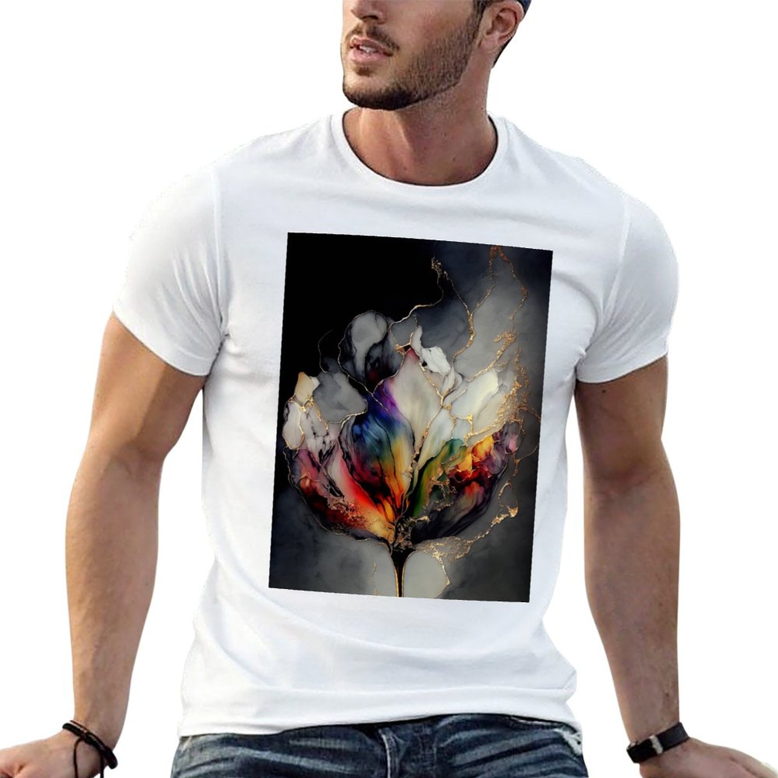 Resin Art Alcohol Ink - チューリップシンフォニー - アルコールインクレジンアートTシャツ UVカットアウトドアTシャツ