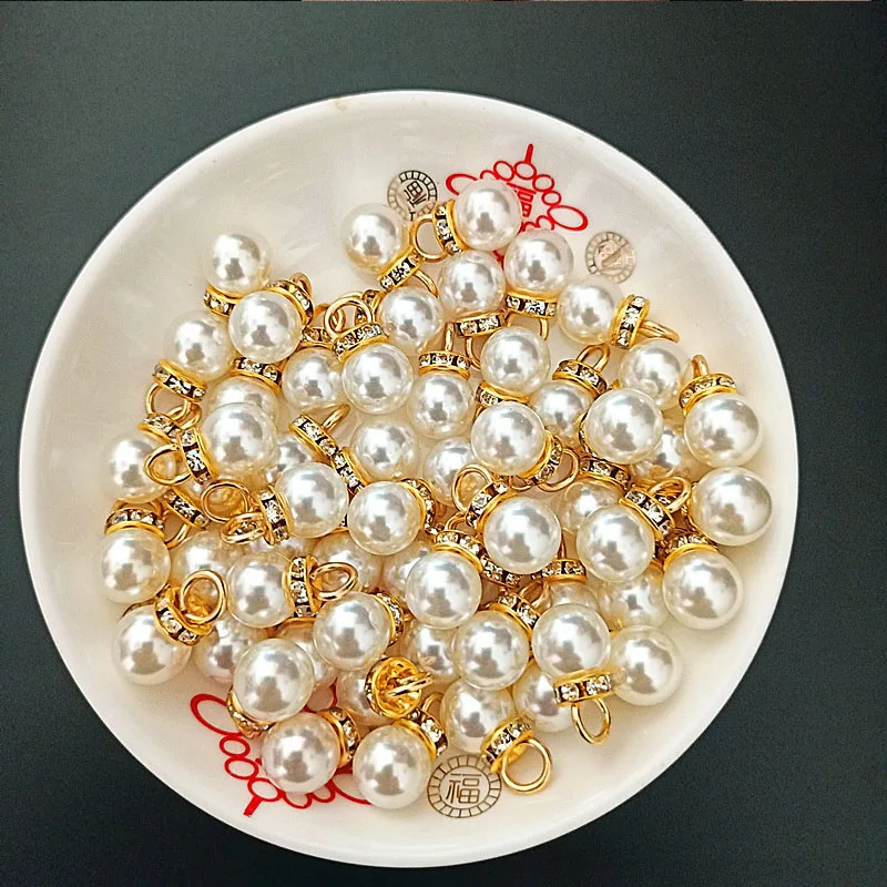 Resin Art For Wedding Gift - 30 個ラウンドパールダイヤモンドペンダントゴールドシルバー DIY プリンセスウェディングギフトビッグサイズデザインアート装飾ビーズラインストーン Jewelry14mm