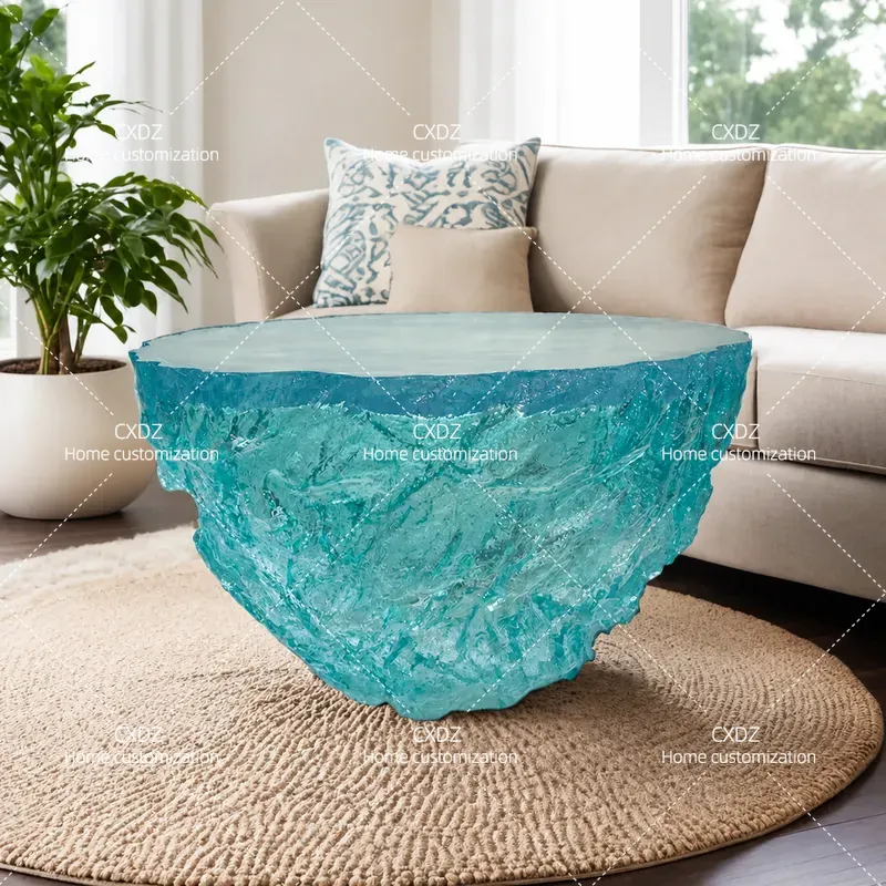 Resin Art Coffee Table - 高級透明エポキシ樹脂ラウンドコーヒーテーブルアートデザイン、リビングルーム、ホテル、ホームステイ向け高級家具
