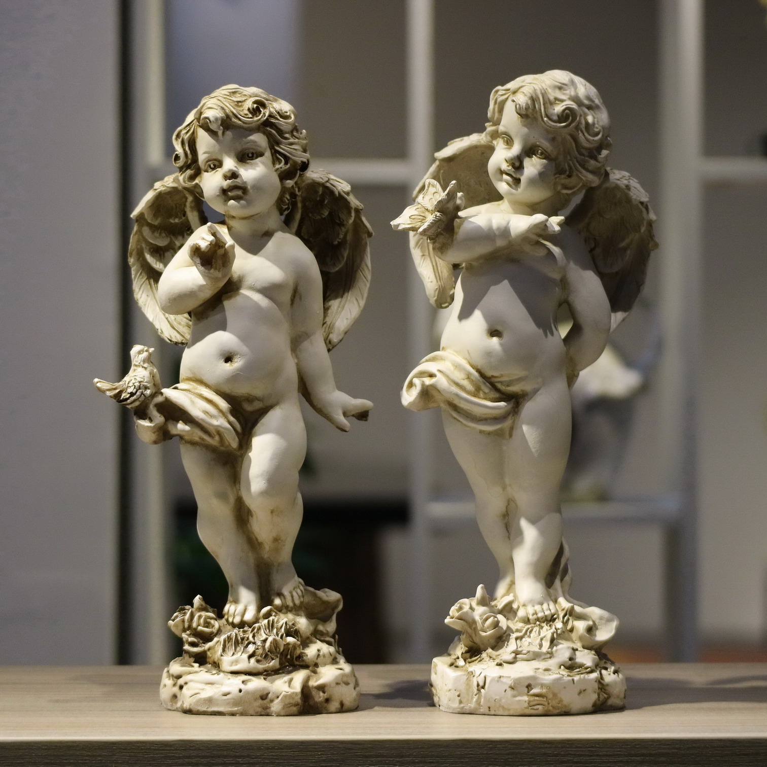Resin Art For Wedding Gift - レトロ樹脂天使の置物 29 センチメートル家の中庭の装飾アートクラフト彫刻結婚祝いユニークな天使の家の装飾品