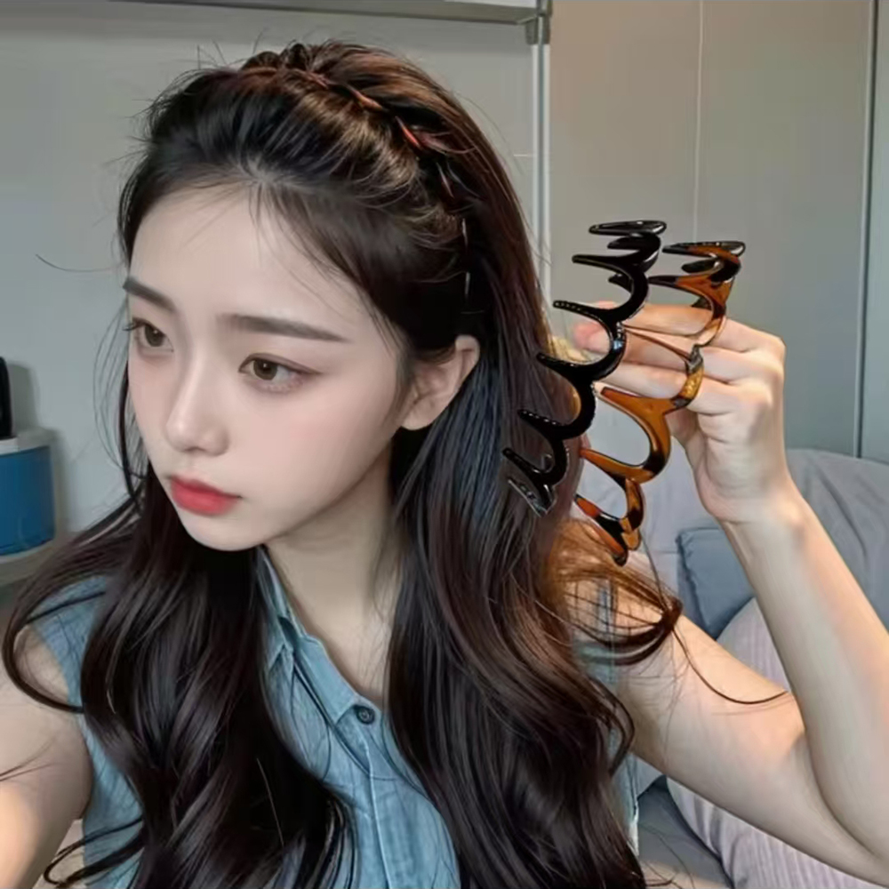 Resin Art Ocean - 1/2 個韓国スタイルブラウン樹脂ヘアバンド波歯デザインハイスカルトップヘアコームノンスリップヘアアクセサリー女の子のための