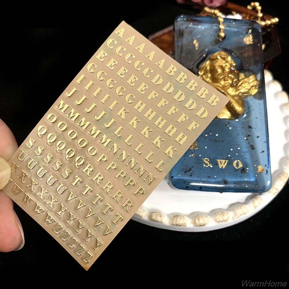Resin Art Alphabet - エポキシ樹脂充填ステッカー,英語の文字,金と銀の番号,充填ラベル,装飾