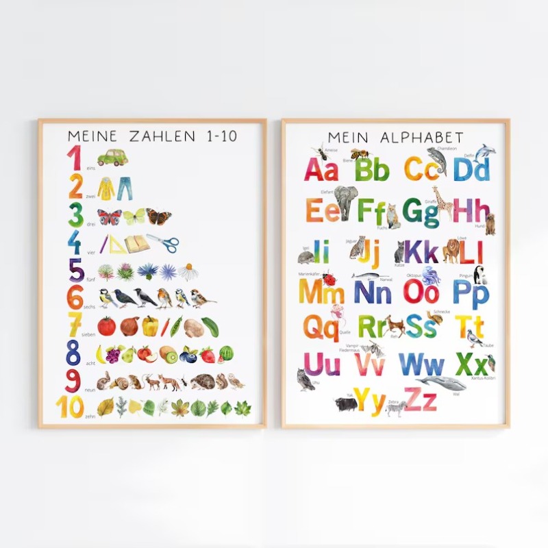 Resin Art Learning - 2026年版 ABC子供用ポスター モンテッソーリ・ヴァルドルフ風 アルファベットと数字学習 ダイヤモンドペインティング ウォールアート
