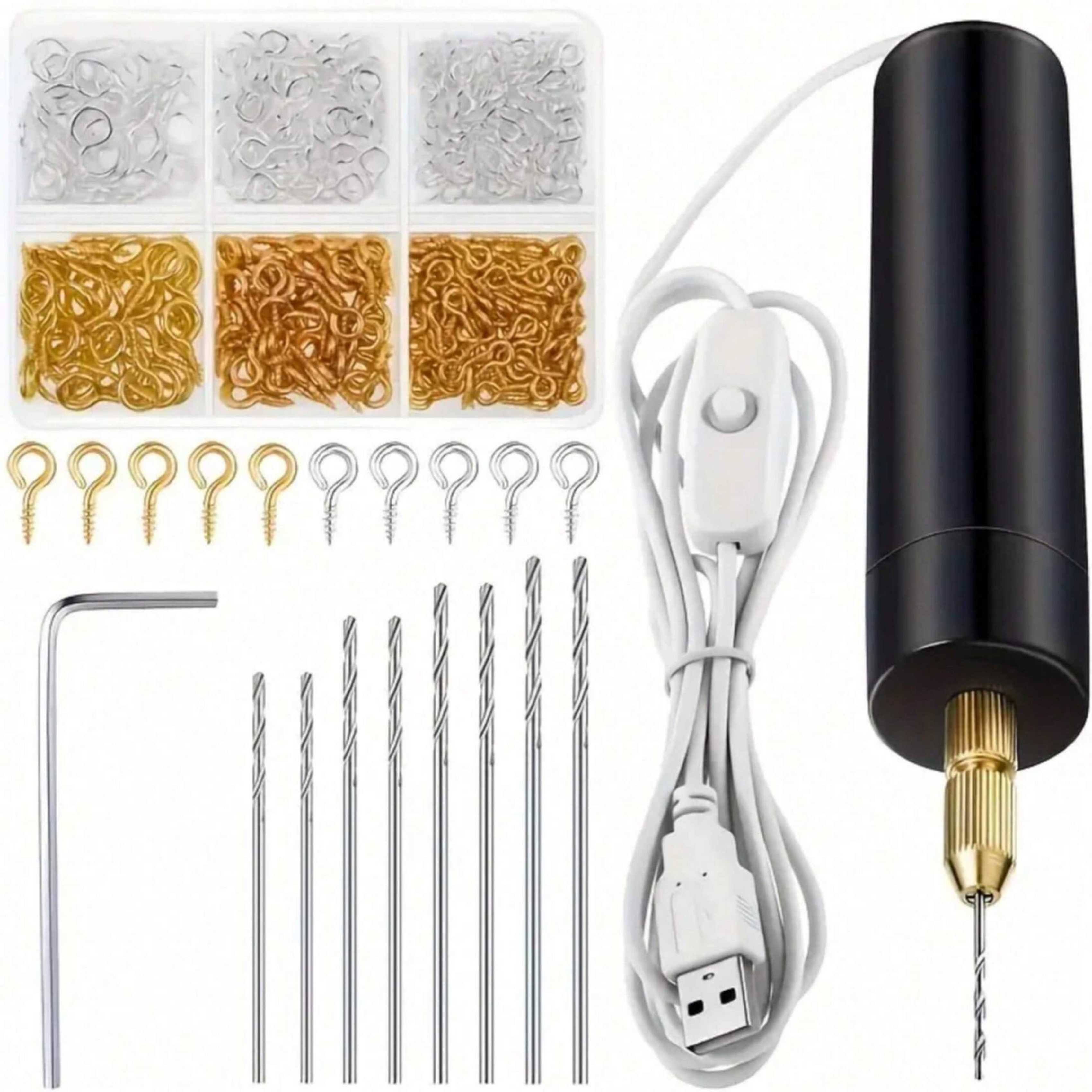 Resin Art Drill Machine - 【ミニ電動ドリルセット】10個/110個/410個入り USB電源ミニ電動ドリルセット（ドリルビット付き）、レンチ付き電動ミニドリル、六角シャンクバイス、樹脂鋳造型、DIYキーホルダー、クラフト製作、樹脂、プラスチック、木材、ポリマー粘土、ジュエリー、キーホルダーペンダント作成に最適、さまざまなニーズに対応する3つの異なる組み合わせ