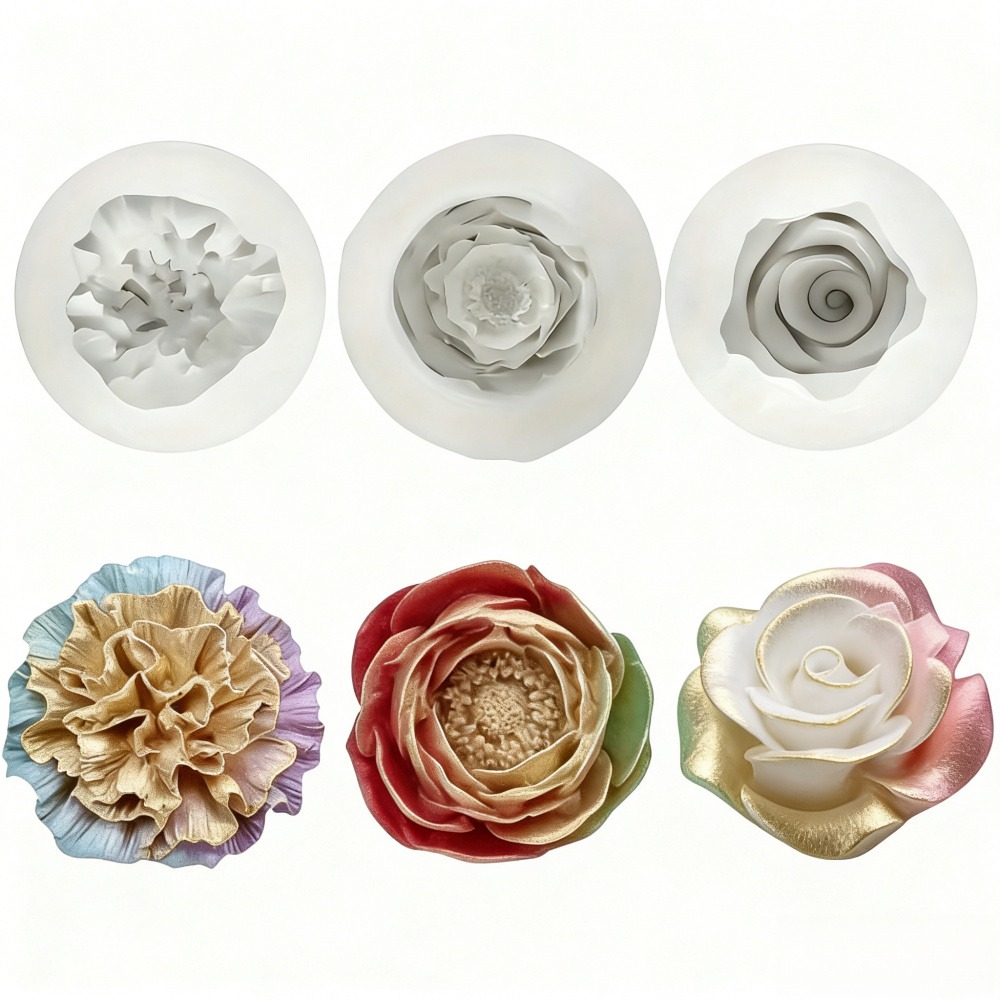Resin Art For Wedding Gift - バラ、牡丹、カーネーション用の3ピースシリコンモールド、キャンドル、石鹸、粘土工芸品に最適、手工芸品、家の装飾、結婚式、誕生日、バレンタインデー、感謝祭のギフトに最適 - キャンドル作りの材料、レジンアート、繊細な花びら、工芸愛好家向けに特別に設計された複雑な型、精巧な型のディテール | 詳細な花びらの質感