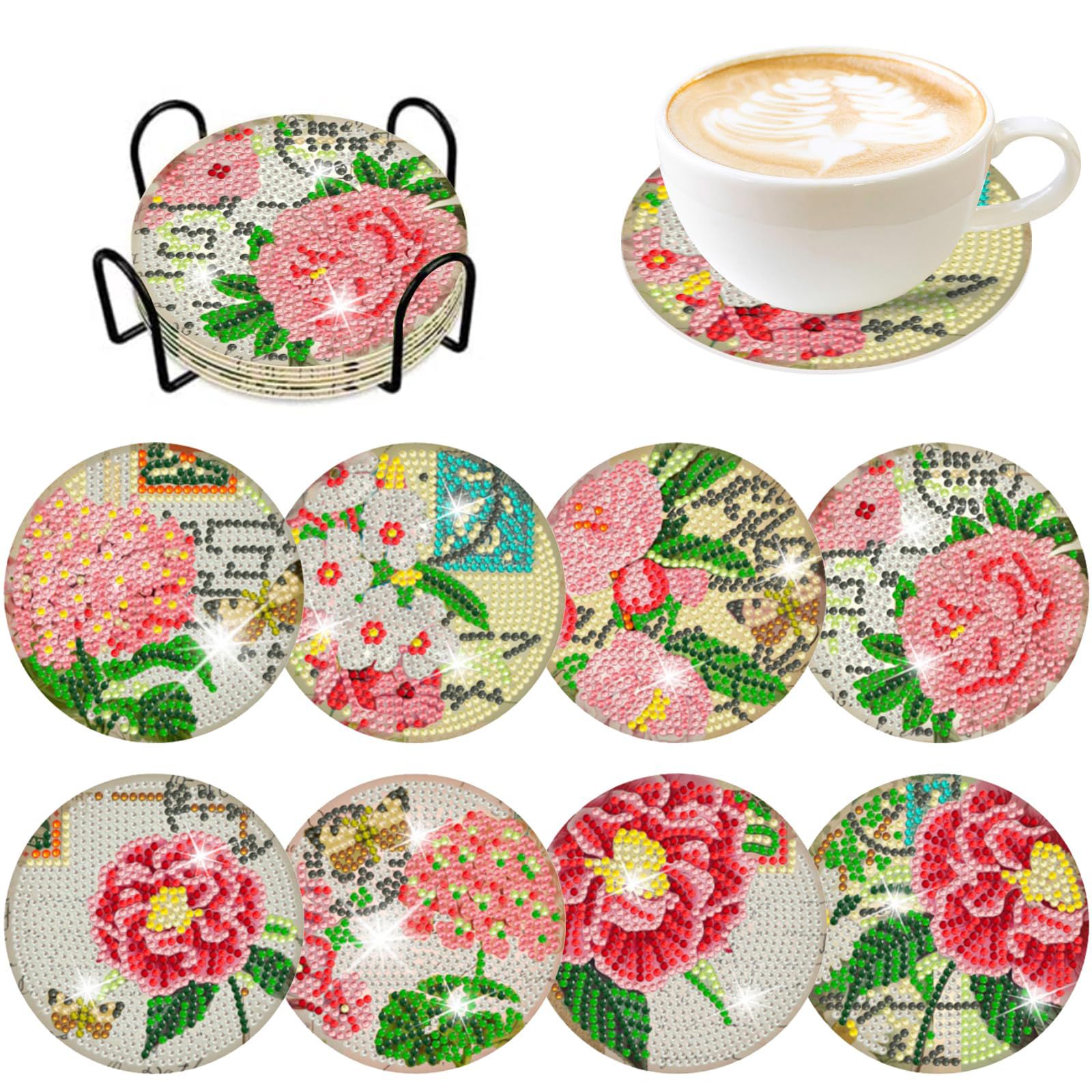 Resin Art For Beginner - Ruopty-ドリンクdiy用のダイヤモンドペインティングコースター、初心者向けのアートキット、大人と子供向けのダイヤモンドクラフト、8ピース/セット