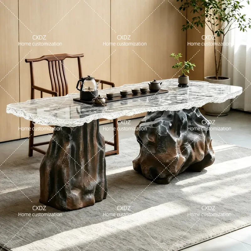 Resin Art Coffee Table - アートグレイシャーレジンティーテーブル特殊形状石製ベース透明コーヒーテーブル（ヴィラ、ホームステイ、ティールーム、リビングルーム用）
