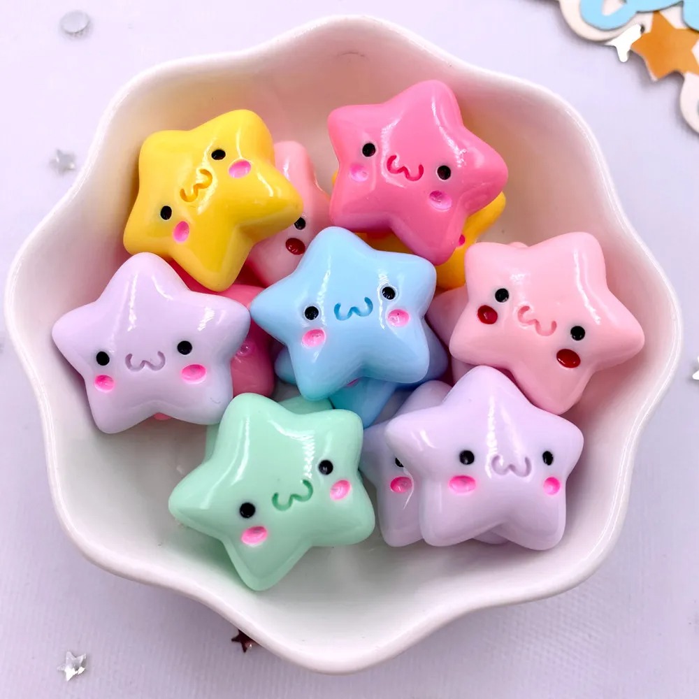 Resin Art Stone - TX105 20個入り ミックスレジン カワイイ ミニ笑顔の星 フラットバック