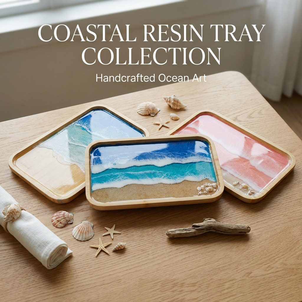 Resin Art Coffee Table - エポキシ樹脂オーシャンアート装飾トレイ、コーヒー、ダイニングテーブル、カウンタートップ用、木製サービングトレイ、キッチン、ホーム、リビングルームの装飾に