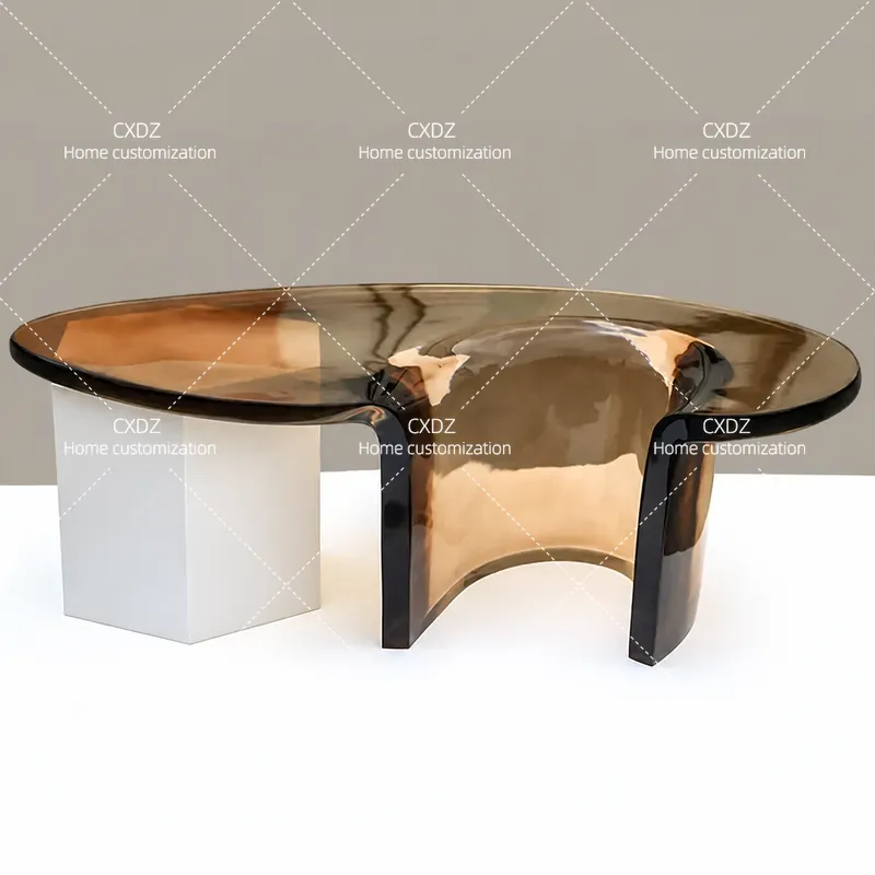 Resin Art Coffee Table - クリエイティブなミニマリスト不規則形状コーヒーテーブル高級ヴィラリビングルームクリスタルアート透明樹脂サイドテーブル