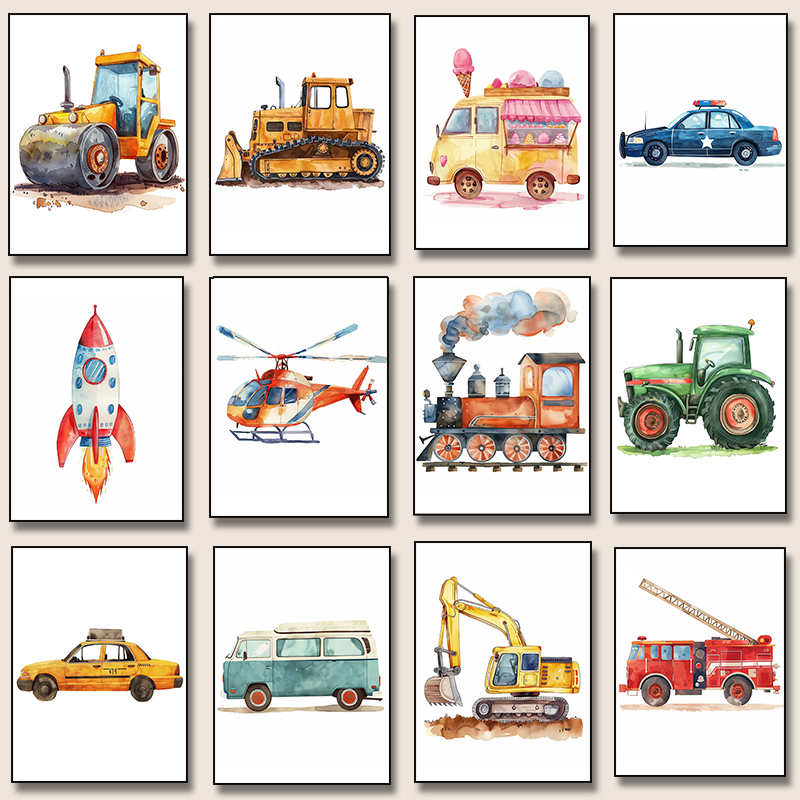 Resin Art Wall Decor - ヘリコプター消防車トラクター飛行機ロケットダイヤモンド塗装ポスター北欧壁アート画像キッズルーム保育園家の装飾