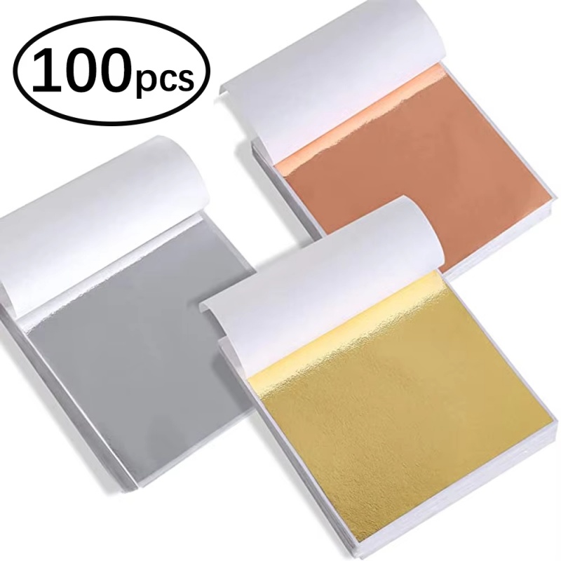 Resin Art For Wedding Gift - 100枚入り 模造金銀銅箔紙 DIY樹脂キャンドル石膏クラフトリーフフレーク金箔シート アートネイル ホームデコレーション