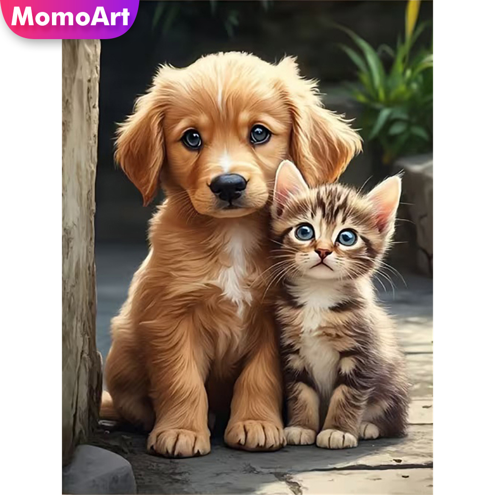 Resin Art For Beginner - Momoart ダイヤモンド刺繍 犬 動物絵画 猫パターン 大人用