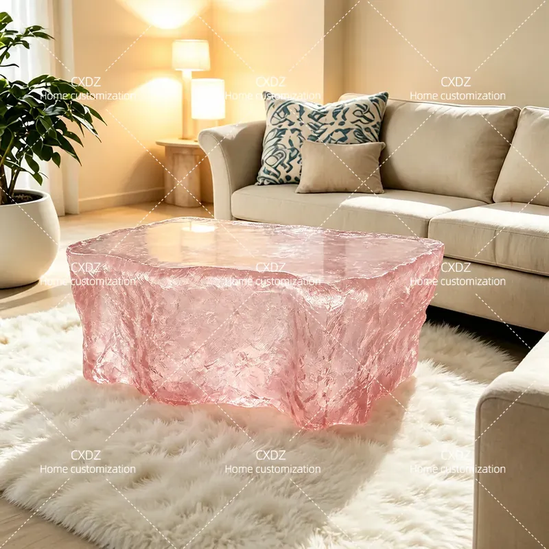 Resin Art Coffee Table - 透明樹脂コーヒーテーブルモダンライト高級リビングルームホームティーテーブルハイエンドアート発光エッジ長方形サイドテーブル