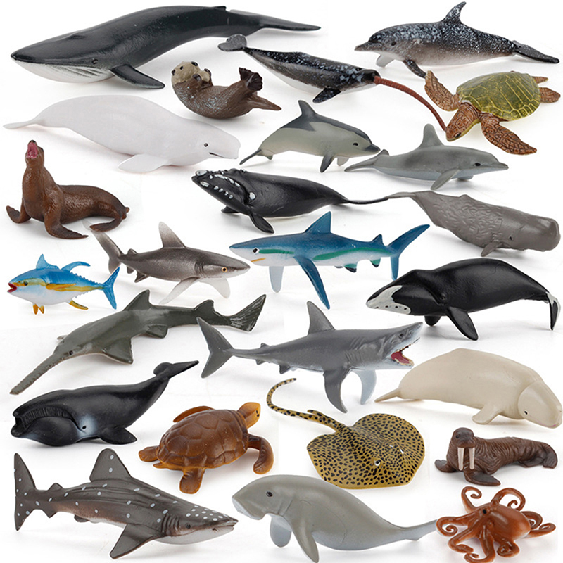 Resin Art Ocean - 海洋動物モデル知育玩具シミュレーション海洋生物アクションフィギュアケーキトッパー、コレクションギフトサメイルカハンマーヘッド