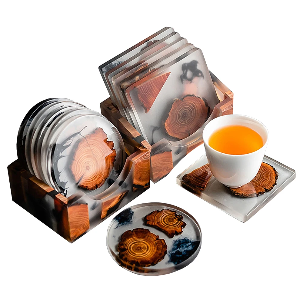 Resin Art Coffee Table - 6 ピース/セット樹脂パインコースター耐熱プレースマットドリンクマット茶コーヒーカップパッド防水ノンスリップテーブル装飾食器パッド