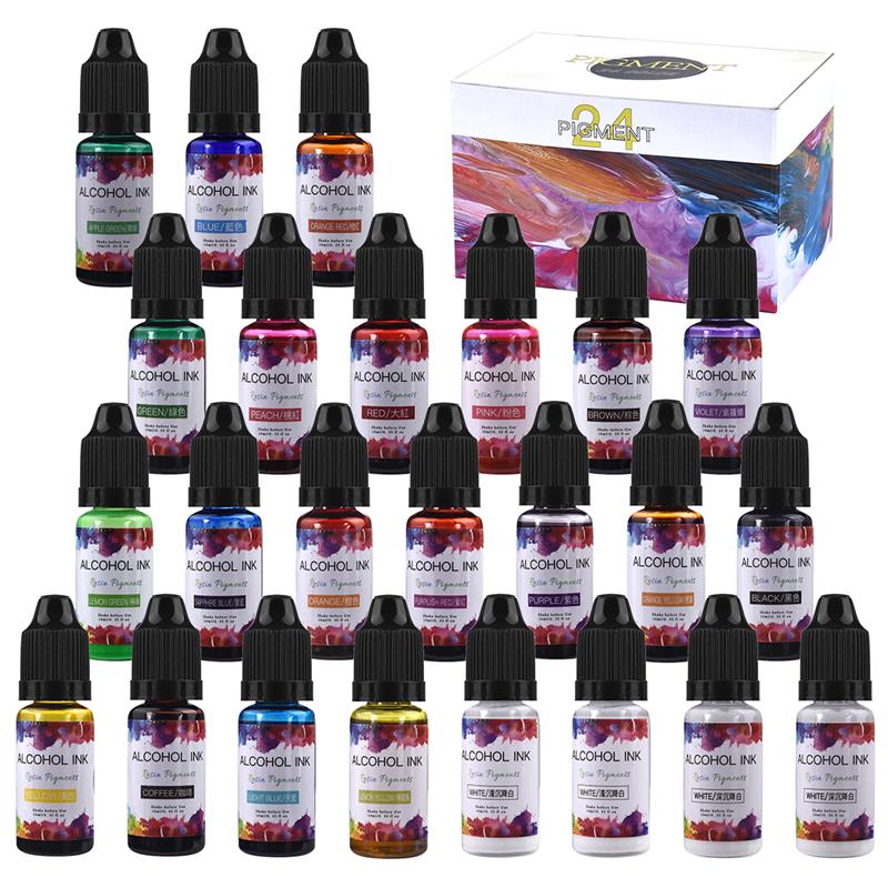 Resin Art Alcohol Ink - 1セットエポキシ樹脂顔料キットアートインクアルコール液体着色剤染料拡散顔料diyのuvエポキシ樹脂モールドジュエリーメイキング