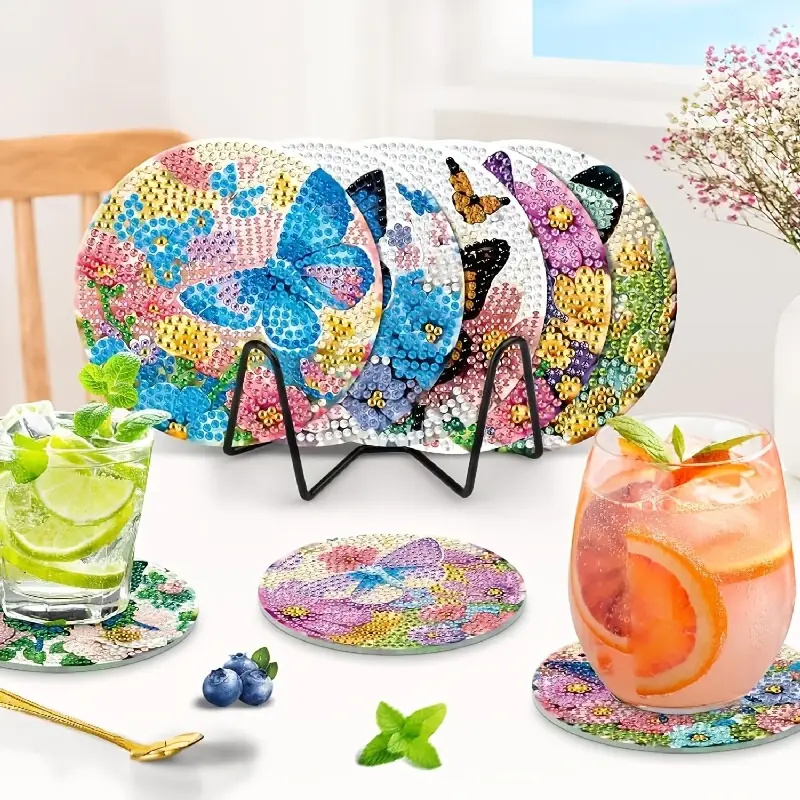 ダイヤモンドアートペインティングコースター8枚（ブラケット付 - Resin Art Ocean のレビューと価格