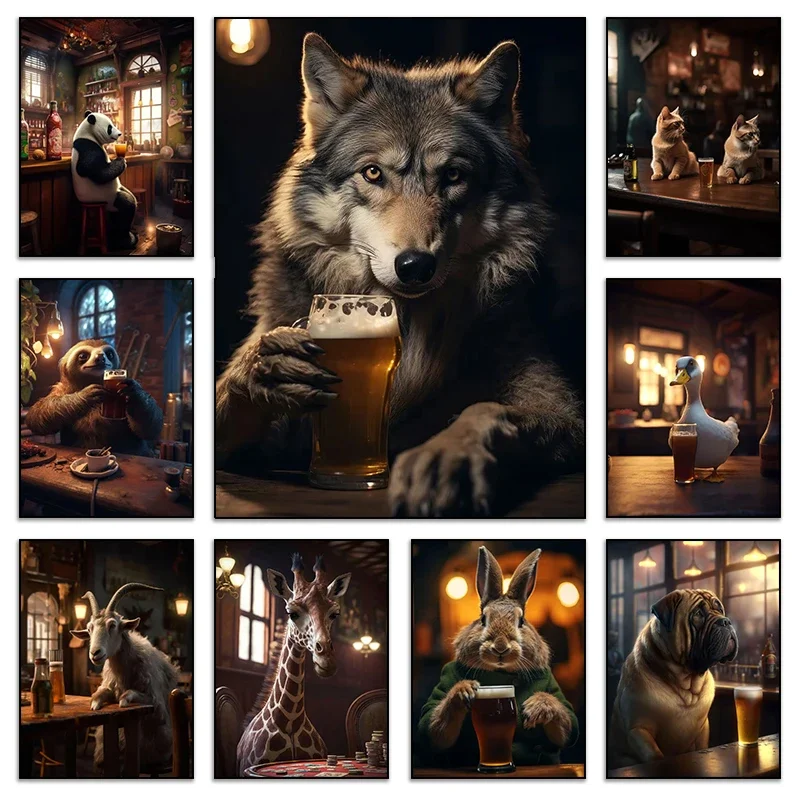 猫、犬、アヒル、パンダ、ドリンクバーのポスター、面白い動物、 - Resin Art Wall Decor のレビューと価格