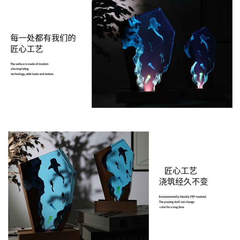 樹脂製洞窟クジラダイバーデスクトップクラゲ発光オーナメントク - Resin Art For Wedding Gift のレビューと価格