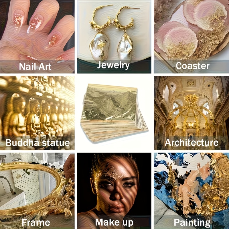 100枚セットの模造金箔紙シート、レジンクラフト、ネイルアー - Resin Art For Wedding Gift のレビューと価格