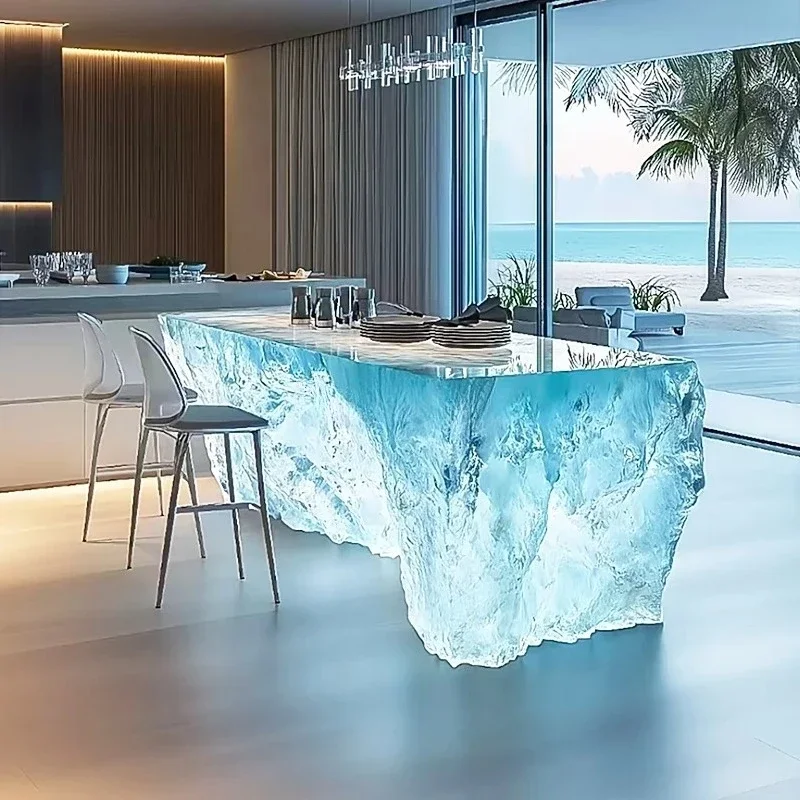 透明なアイランドヴィラバーホームアート高級樹脂製氷河コーヒー - Resin Art Coffee Table のレビューと価格
