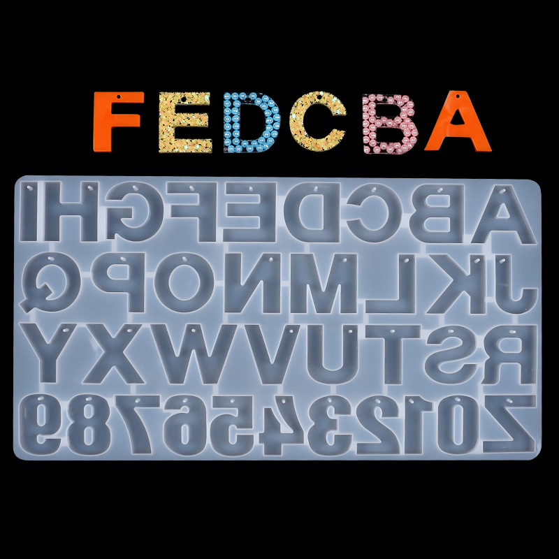 文字番号キーホルダーシリコンモールド穴付き DIY アルファ - Resin Art Alphabet のレビューと価格