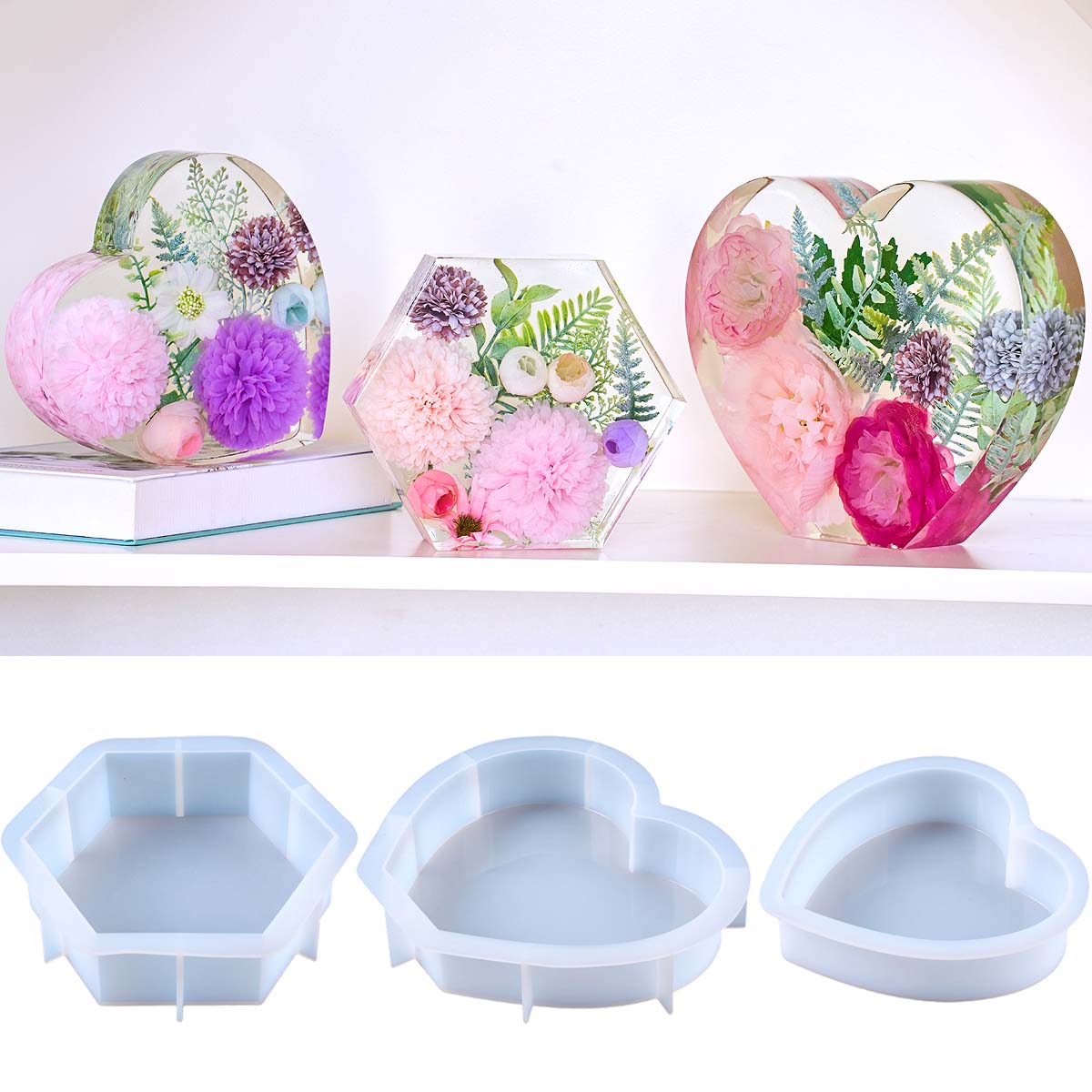 ハート六角形飾りブックエンドシリコンモールド DIY 手作り - Resin Art Stone のレビューと価格