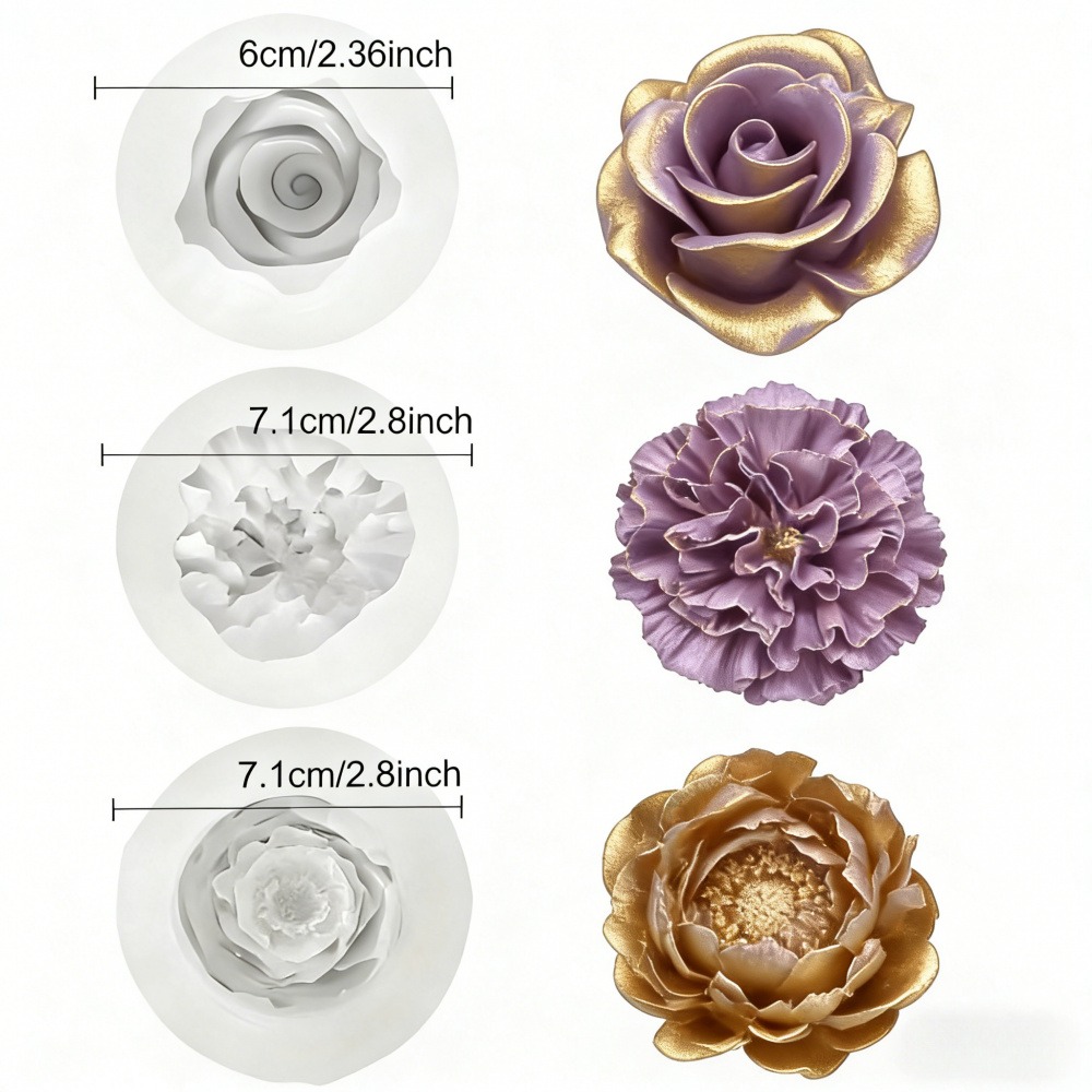 バラ、牡丹、カーネーション用の3ピースシリコンモールド、キャ - Resin Art For Wedding Gift のレビューと価格