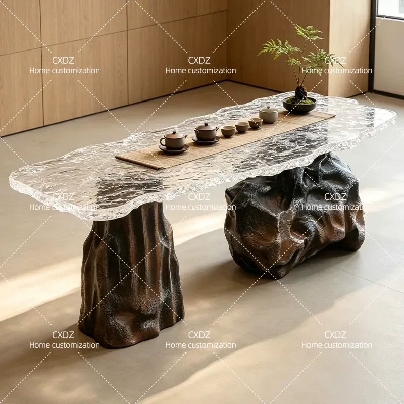 アートグレイシャーレジンティーテーブル特殊形状石製ベース透明 - Resin Art Coffee Table のレビューと価格