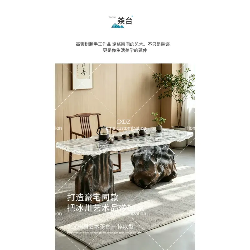 アートグレイシャーレジンティーテーブル特殊形状石製ベース透明 - Resin Art Coffee Table のレビューと価格