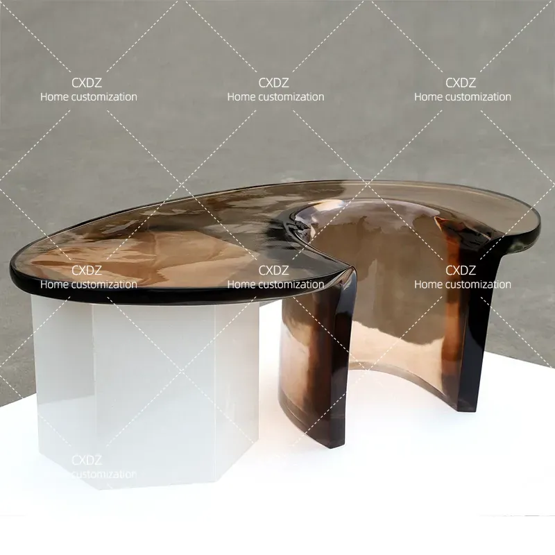 クリエイティブなミニマリスト不規則形状コーヒーテーブル高級ヴ - Resin Art Coffee Table のレビューと価格