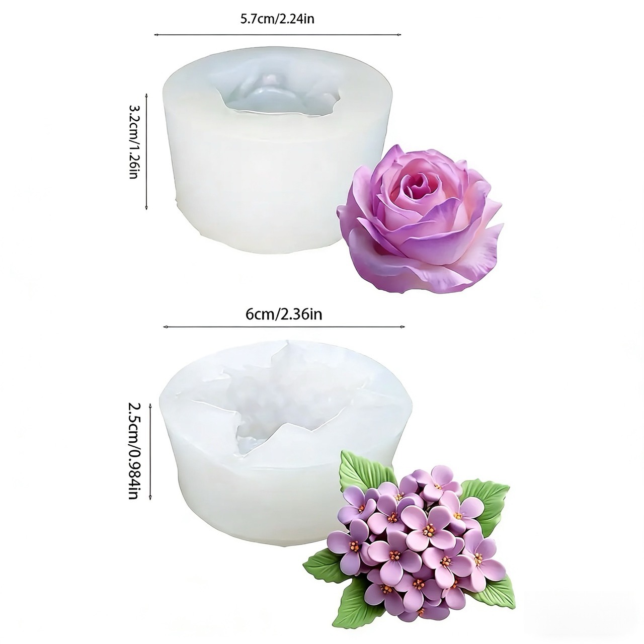 3Dローズライラックフラワーシリコンモールド2個、樹脂やキャ - Resin Art For Wedding Gift のレビューと価格