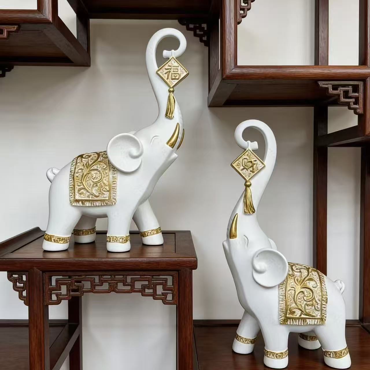 1 ペア中国風幸運の象の鼻の置物家の装飾動物樹脂象像アート工 - Resin Art For Wedding Gift のレビューと価格