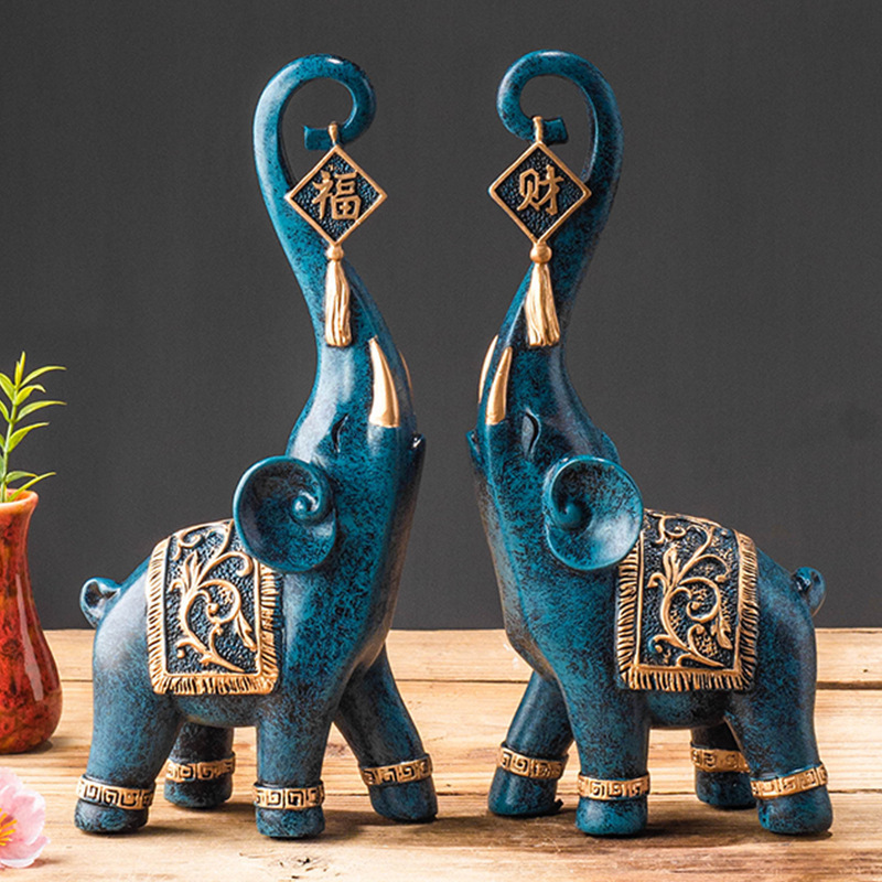 1 ペア中国風幸運の象の鼻の置物家の装飾動物樹脂象像アート工 - Resin Art For Wedding Gift のレビューと価格