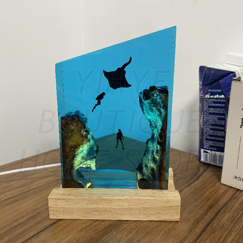 マリンシリーズ レジンアート作品 - マンタレイとダイバー  - Resin Art Ocean のレビューと価格